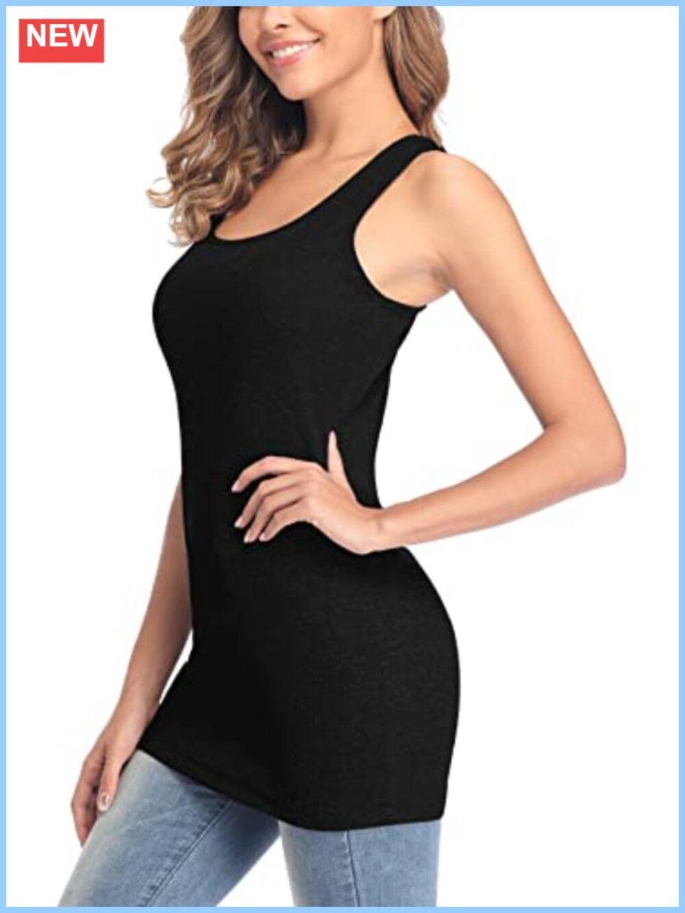 Extra Long Tank Top with Shelf Bra Ribbed Camisole Undershirt